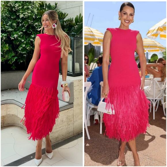 Aje Rushes Raffia Pink Ribbed Midi Dress Extra Large XL NWT - Picture 1 of 8